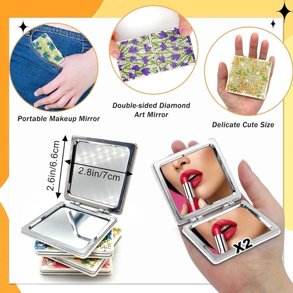 Diamond Art Floral Compact Mirror, Double-Sided, Sparkly (BLUE, GREEN) - Picture 14 of 17